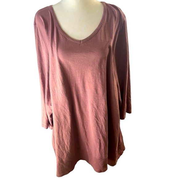 LOGO Lori Goldstein Cotton Tee Women 3X Mauve VNeck Pockets 3/4 Sleeves - Picture 1 of 12
